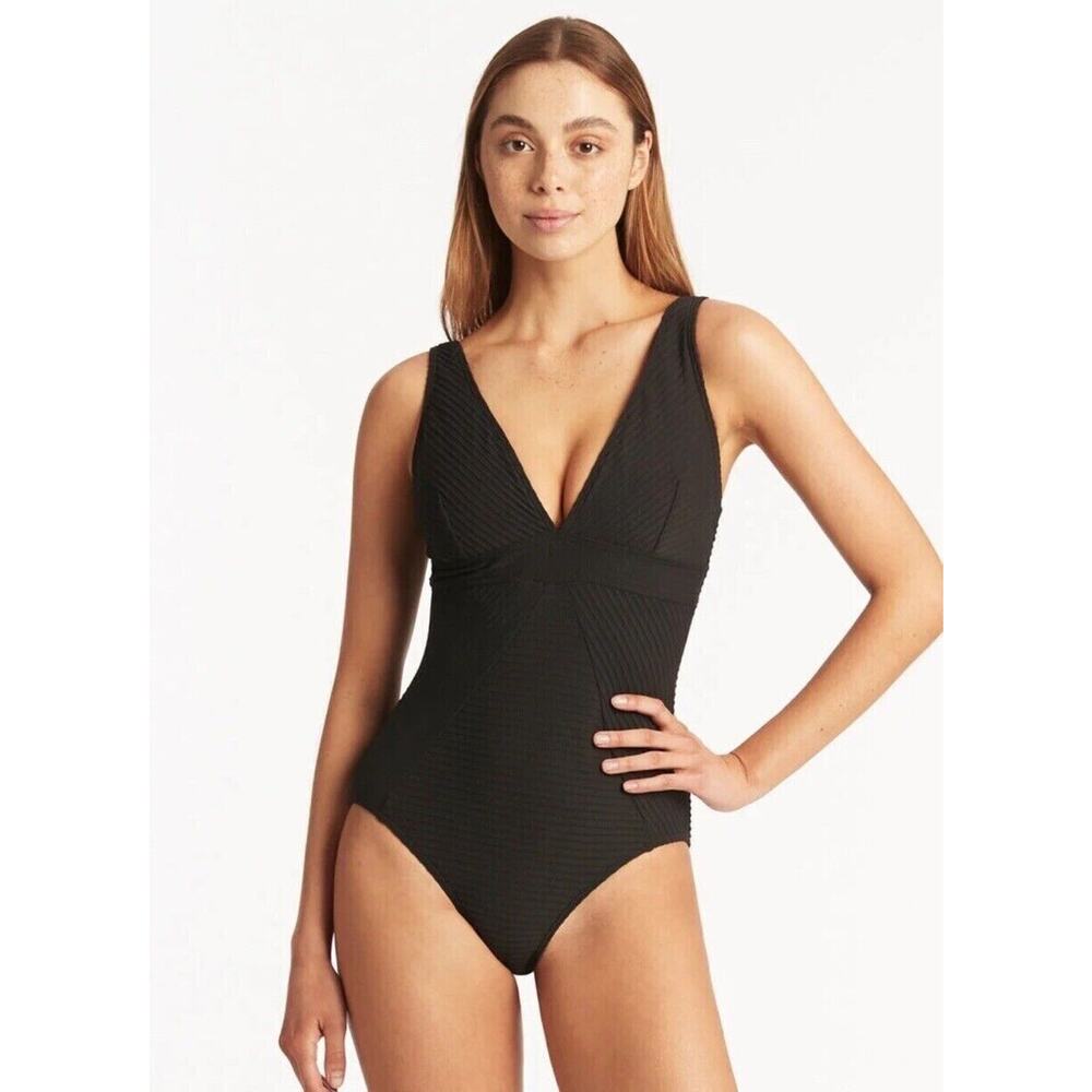 Sea Level Swimsuit Womens 4 Black Spinnaker Multi Fit One Piece‎ Removable Pads
